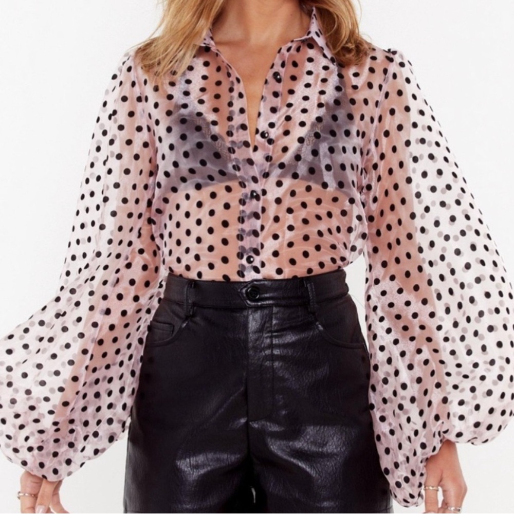 Nasty Gal Polka Dot Sheer Blouse - Pink and Black